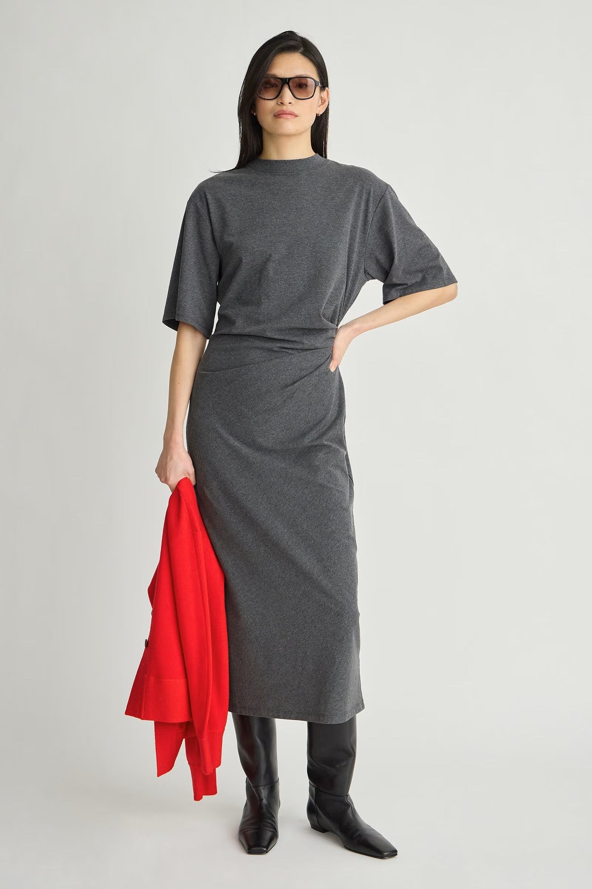 apiece apart luna cinched dress heathered charcoal