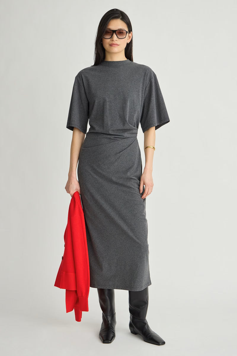apiece apart luna cinched dress heathered charcoal