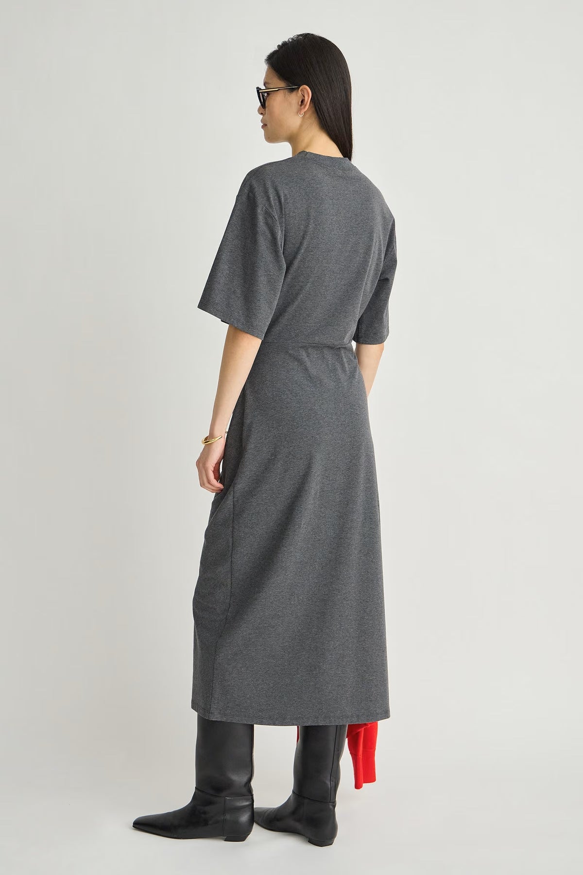 apiece apart luna cinched dress heathered charcoal