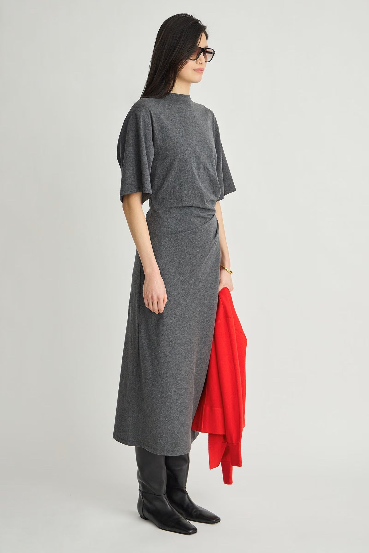 apiece apart luna cinched dress heathered charcoal
