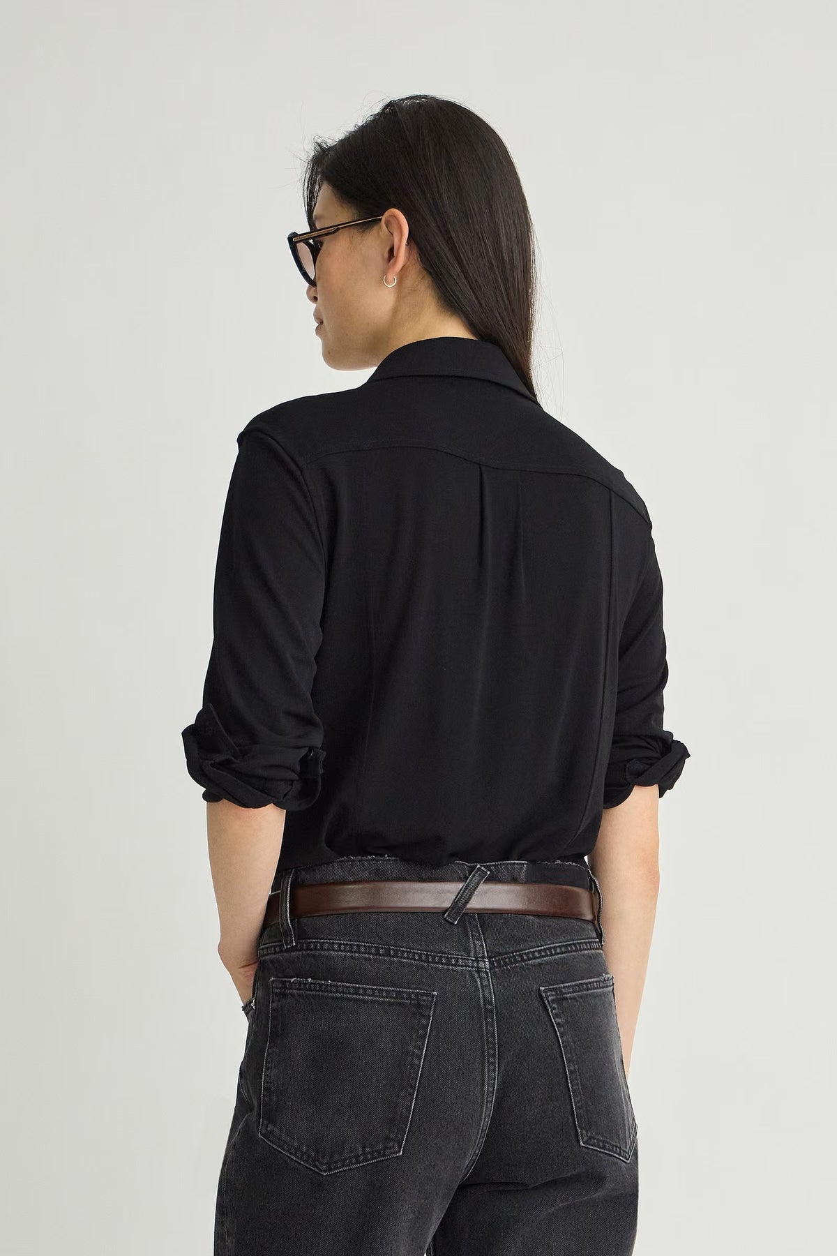apiece apart merce slinky button up black