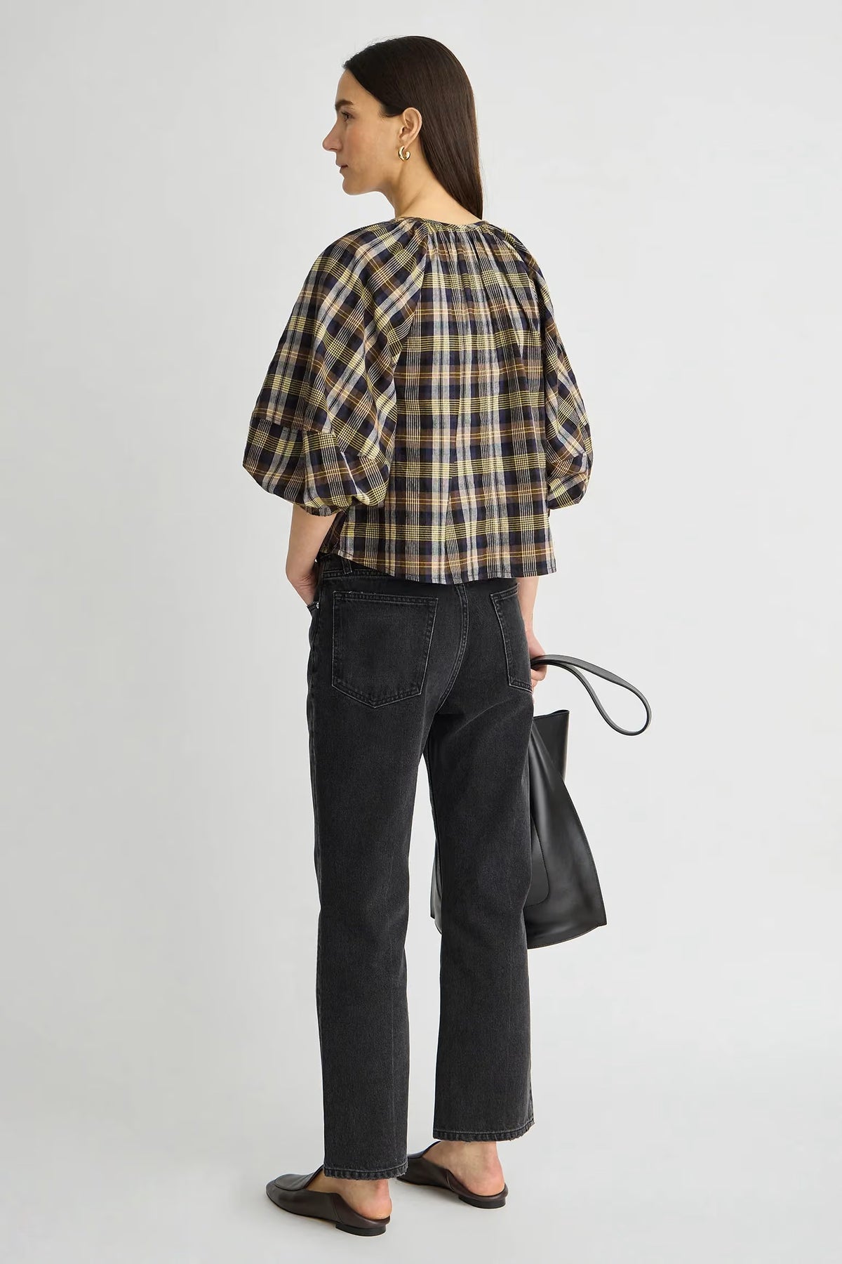 apiece apart nele top basket weave plaid