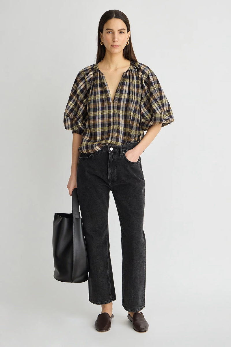apiece apart nele top basket weave plaid