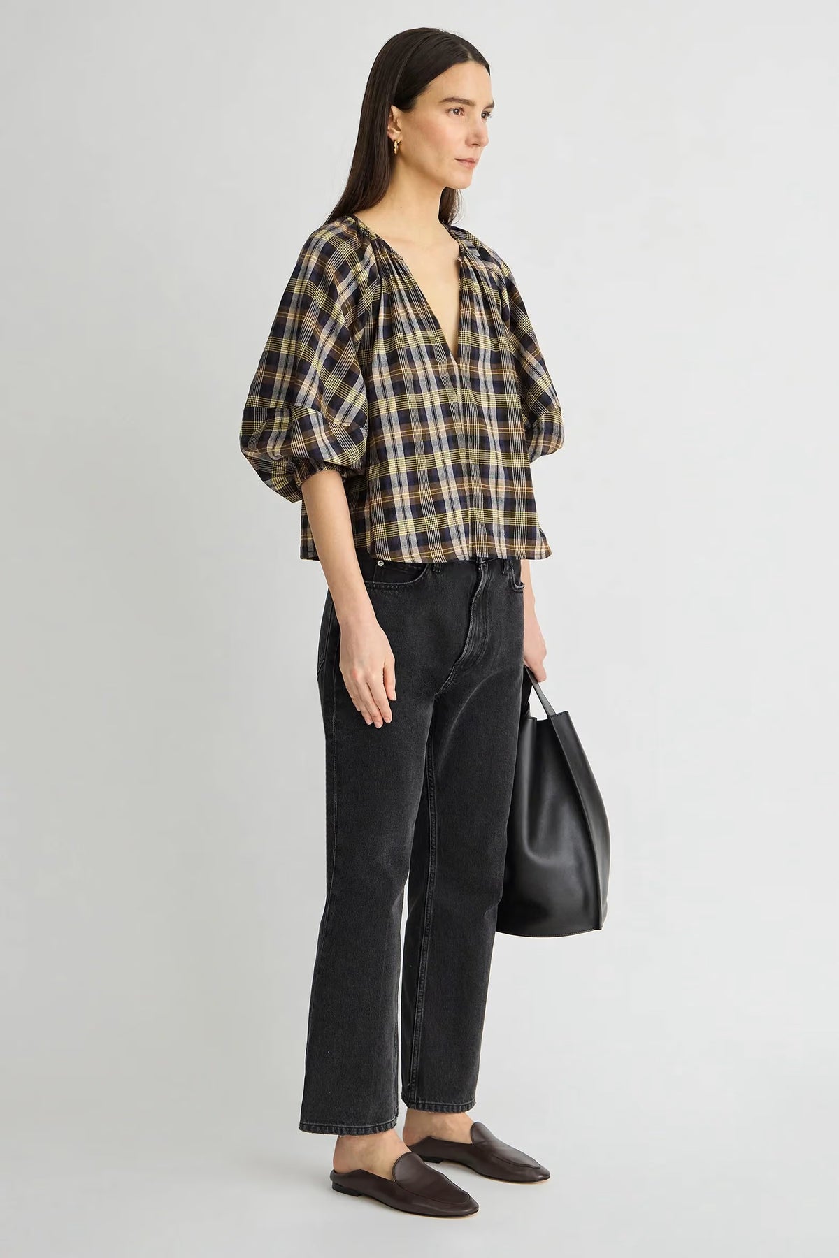 apiece apart nele top basket weave plaid