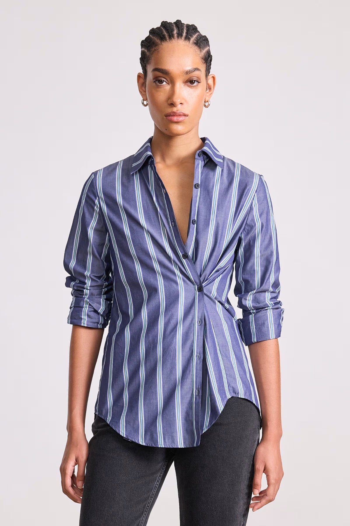 apiece apart sodi wrap button up indigo stripe