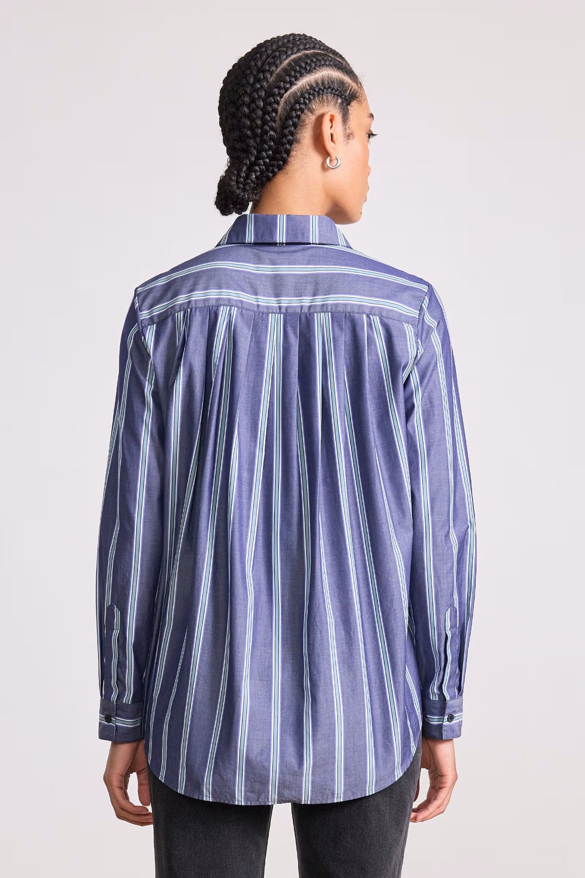 apiece apart sodi wrap button up indigo stripe