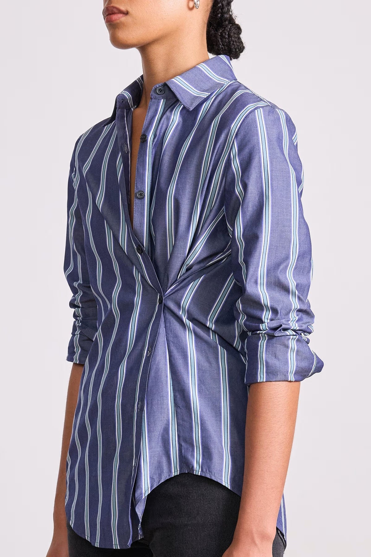 apiece apart sodi wrap button up indigo stripe