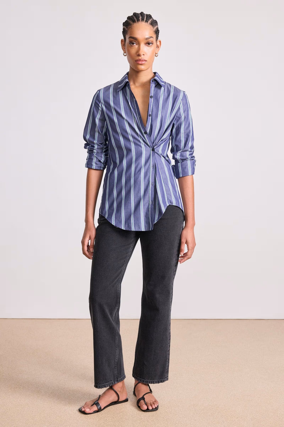 apiece apart sodi wrap button up indigo stripe