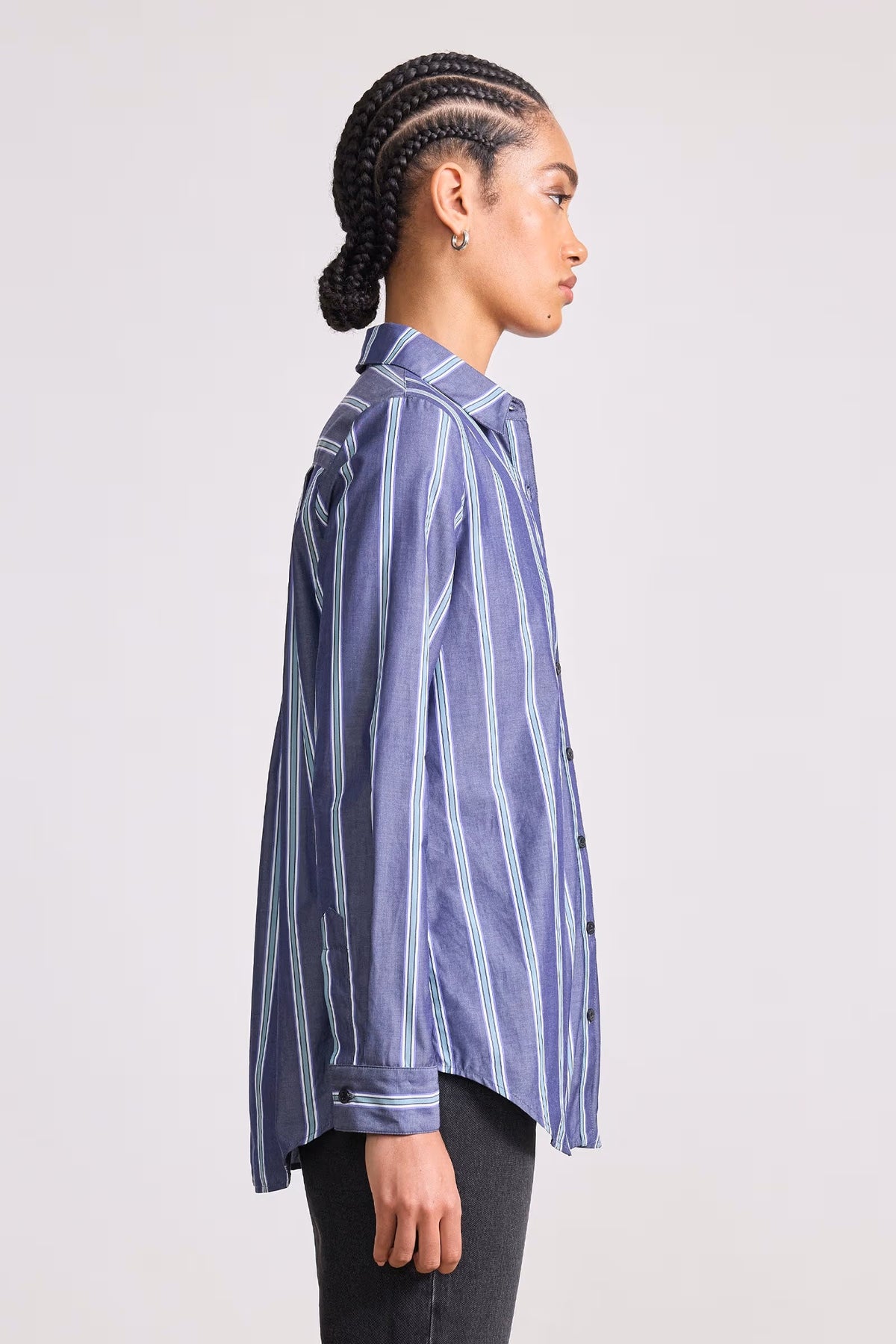 apiece apart sodi wrap button up indigo stripe