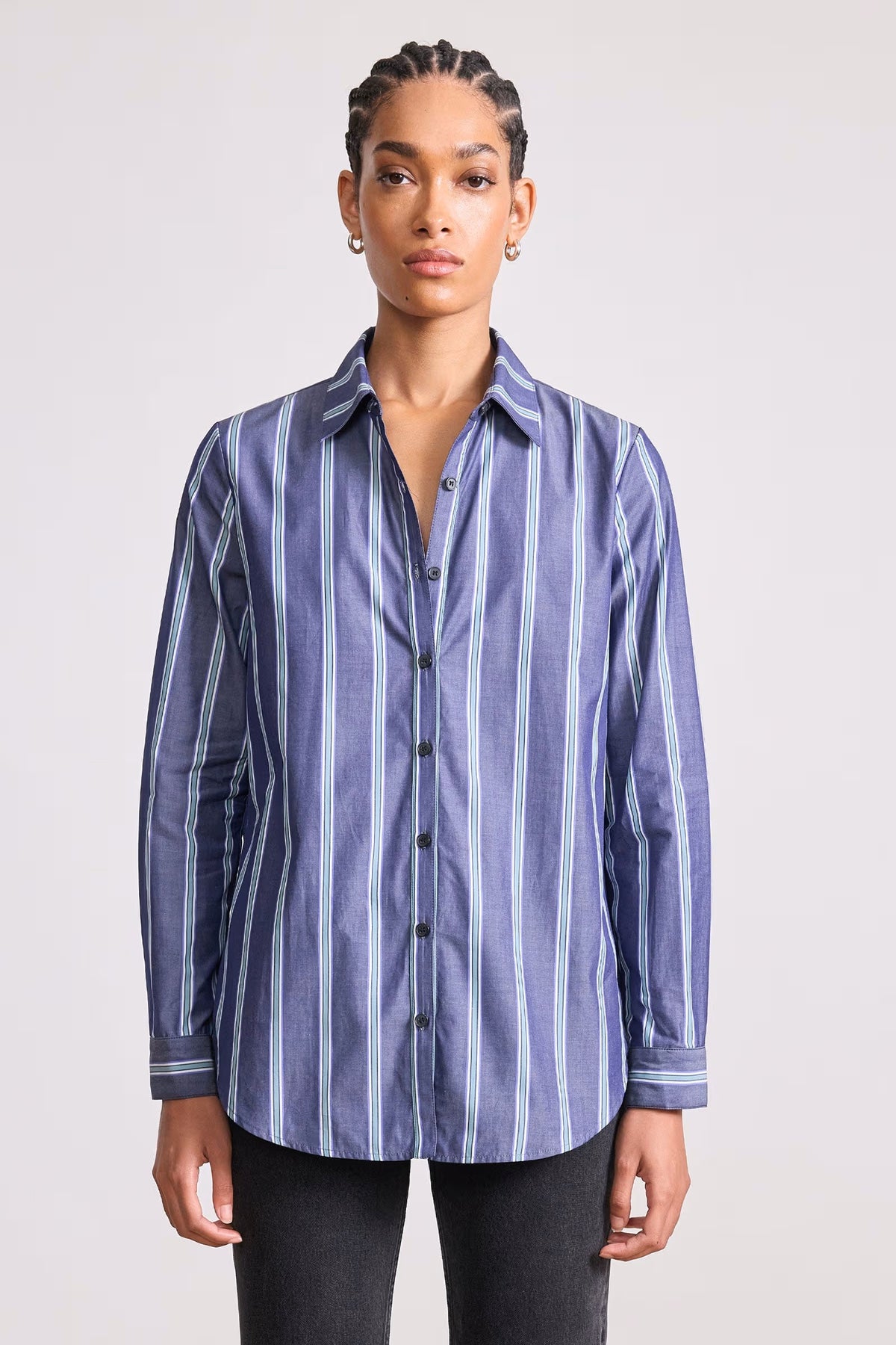 apiece apart sodi wrap button up indigo stripe