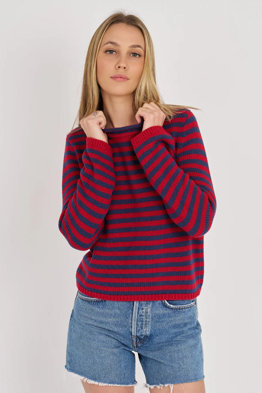 archer ana rollneck crew red navy stripe