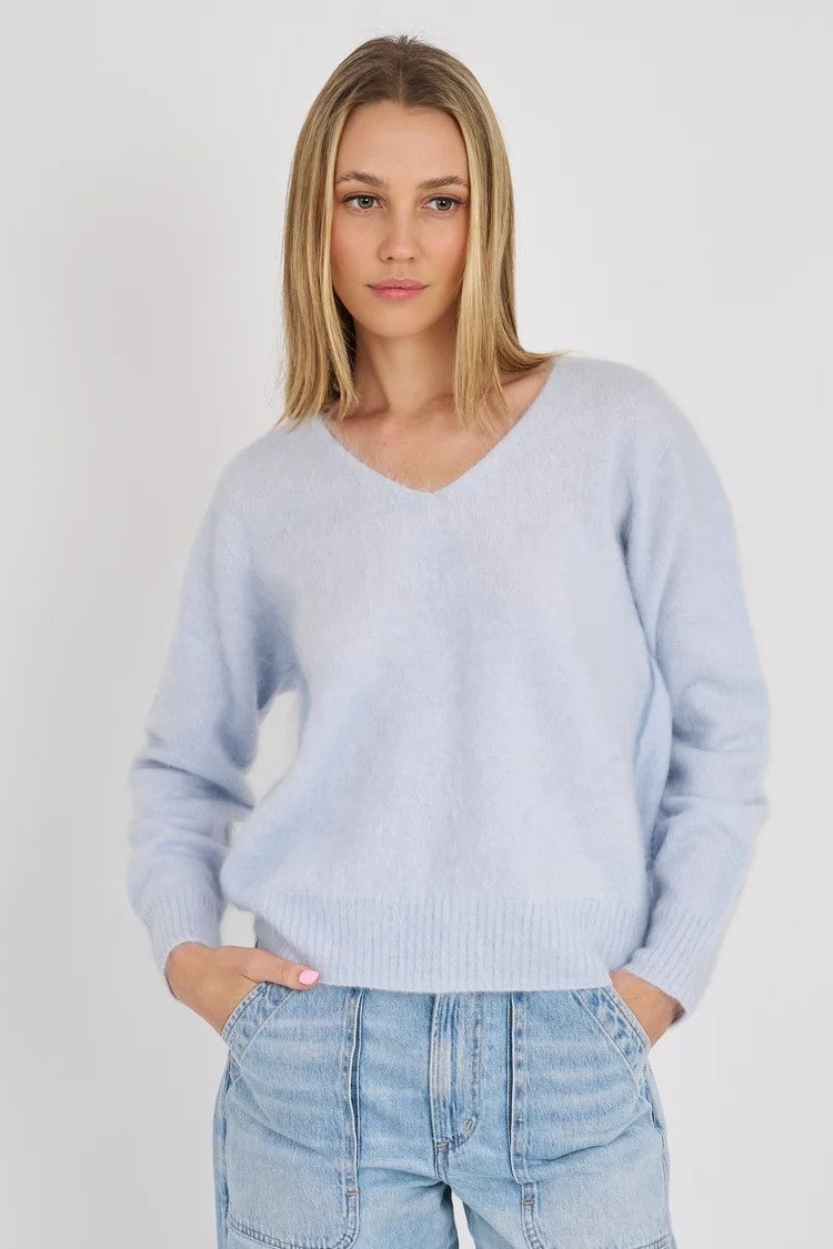 archer brushed cashmere v-neck icy blue