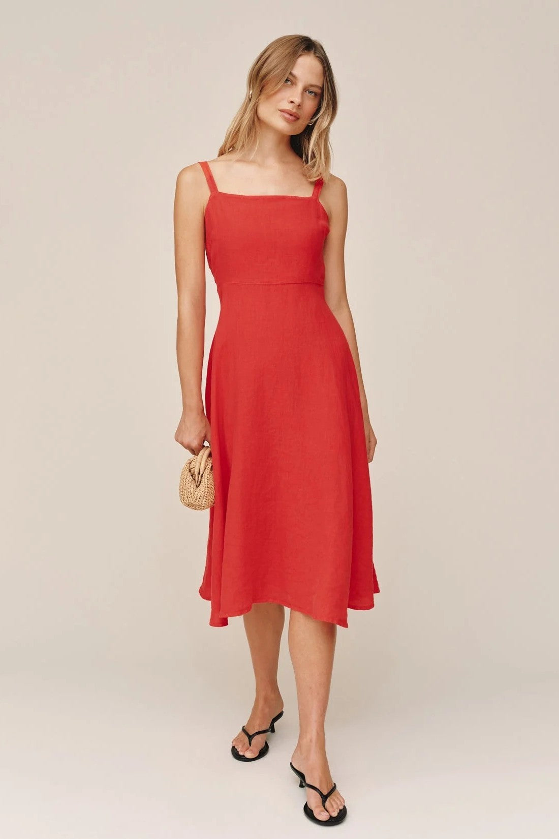 bella dahl apron midi scarlet sand