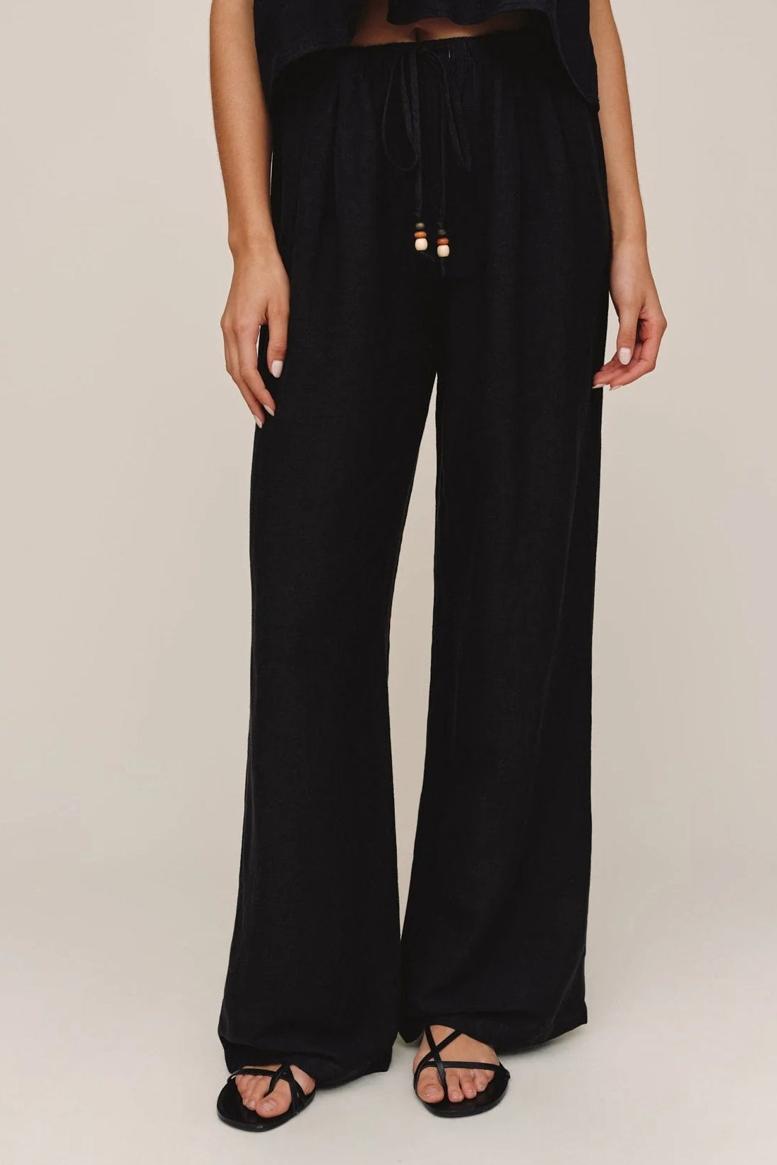 bella dahl beaded drawstring beach pant black