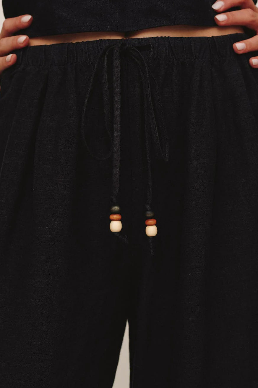 bella dahl beaded drawstring beach pant black