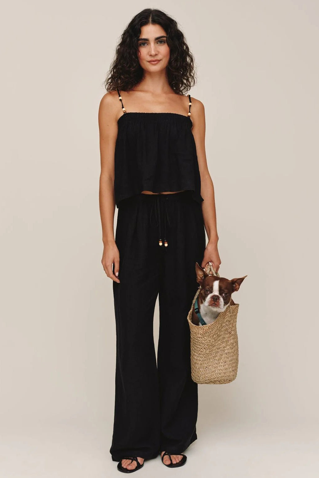 bella dahl beaded drawstring beach pant black
