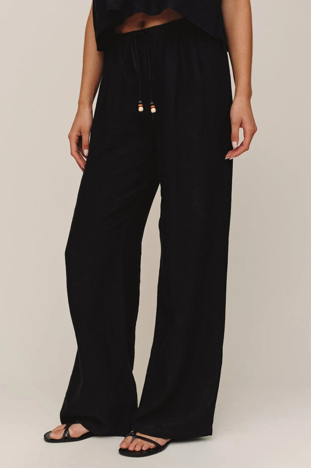 bella dahl beaded drawstring beach pant black