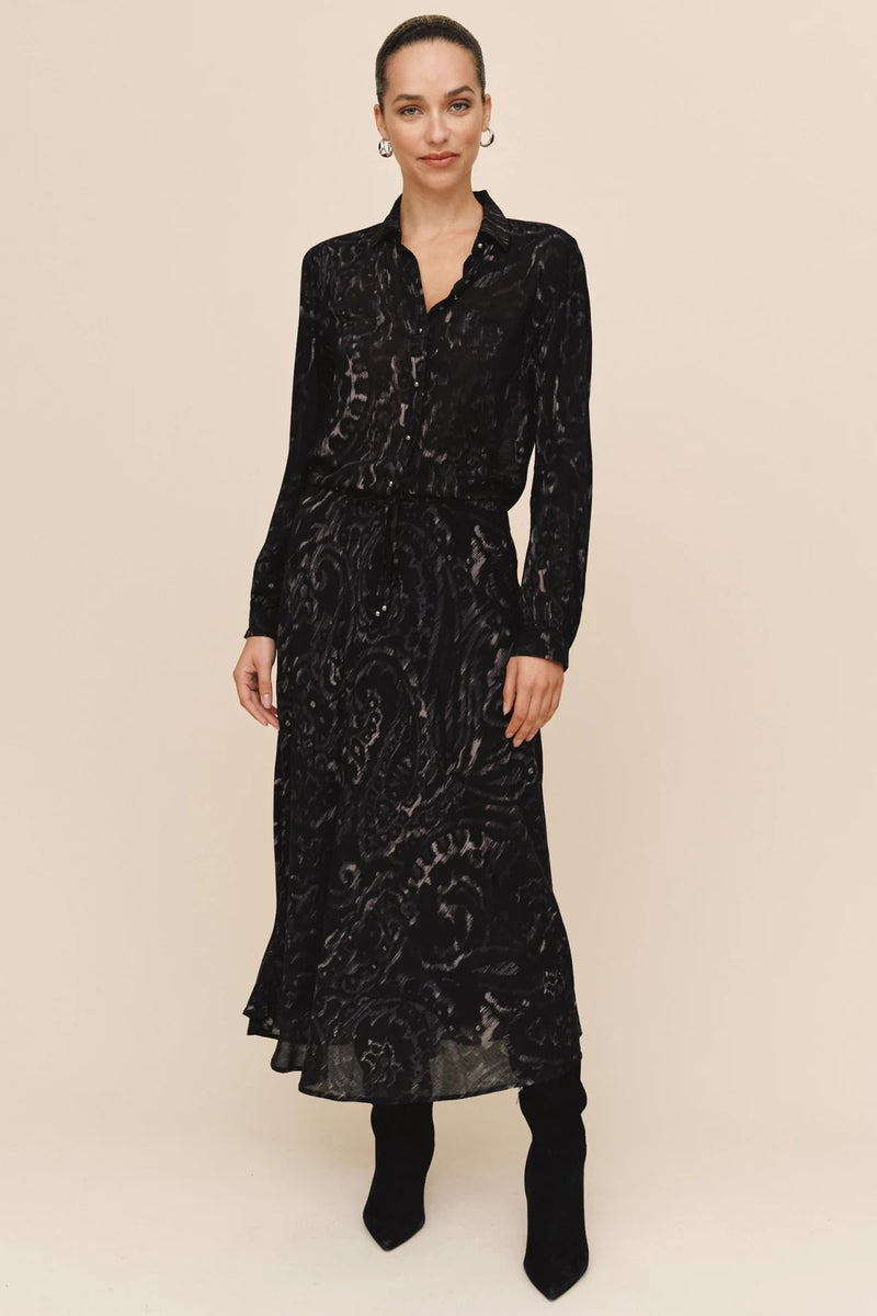 bella dahl bias full skirt with tie black paisley 