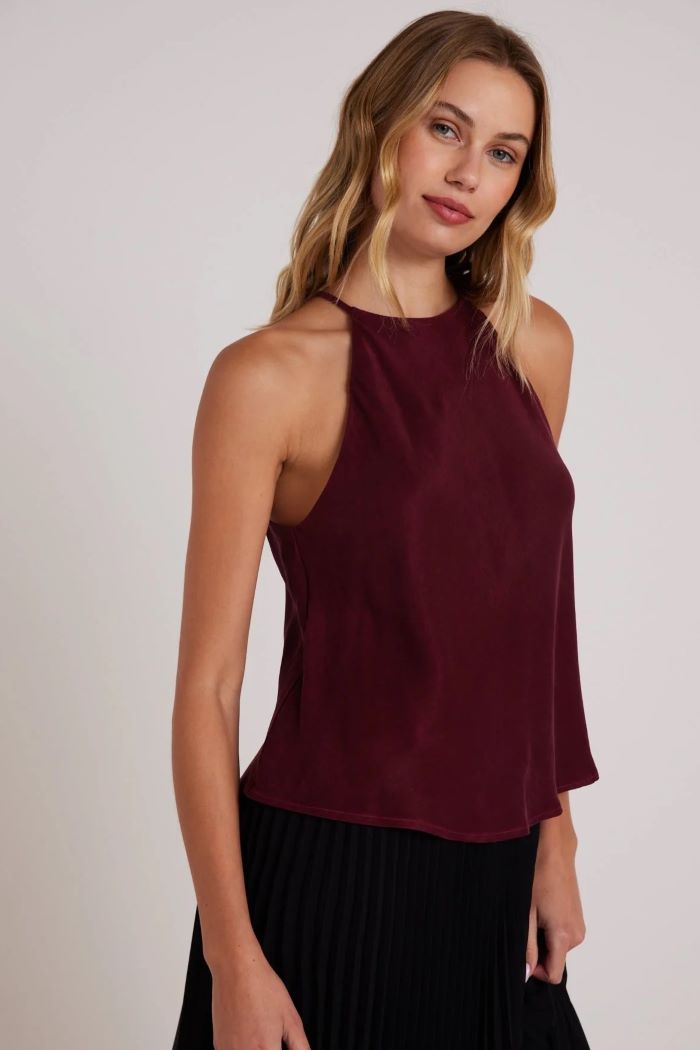 bella dahl bias halter top deep plum 