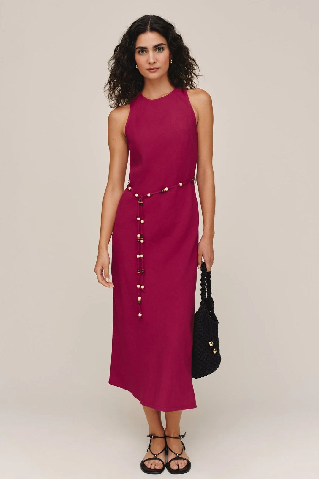 bella dahl bias midi with beaded belt sangria