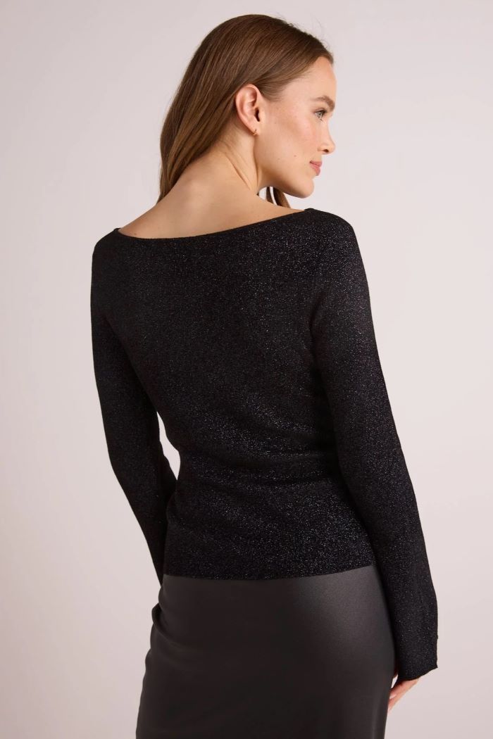 bella dahl boatneck long sleeve sweater black with metallic 