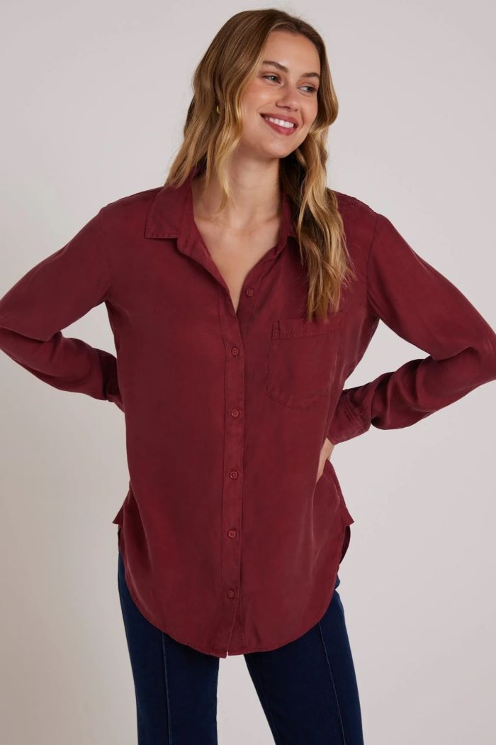 bella dahl boyfriend shirt sweet merlot