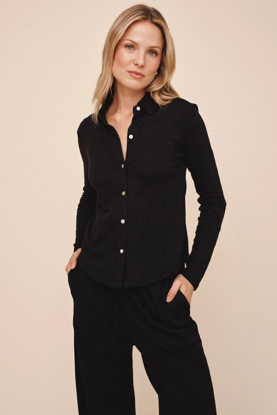 bella dahl button up knit black