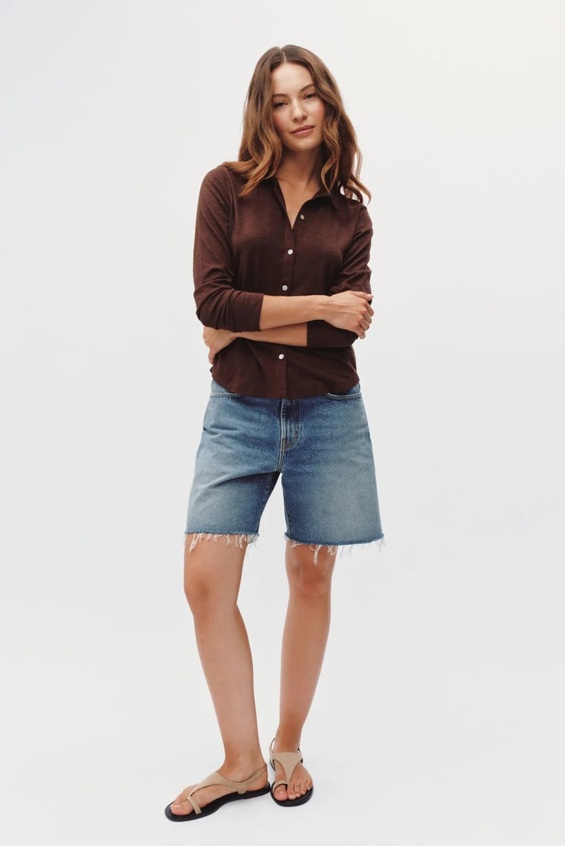 bella dahl button up knit dark chestnut