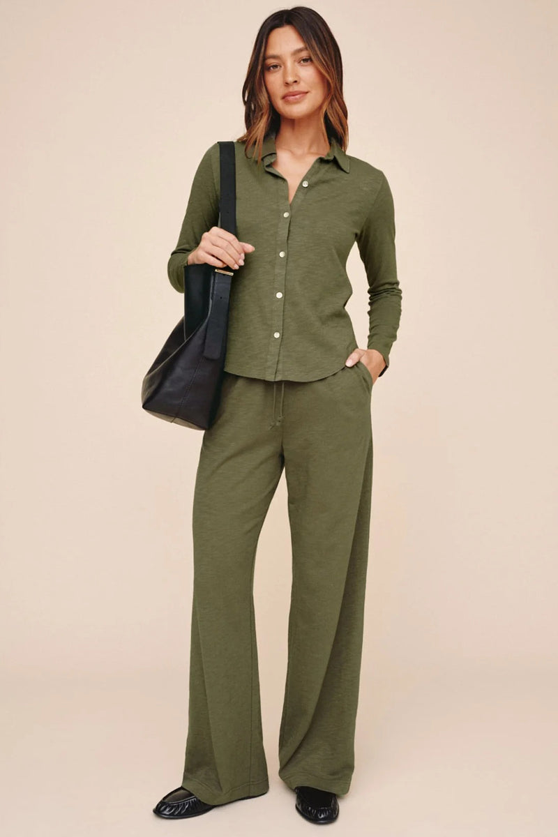 bella dahl button up knit olive night