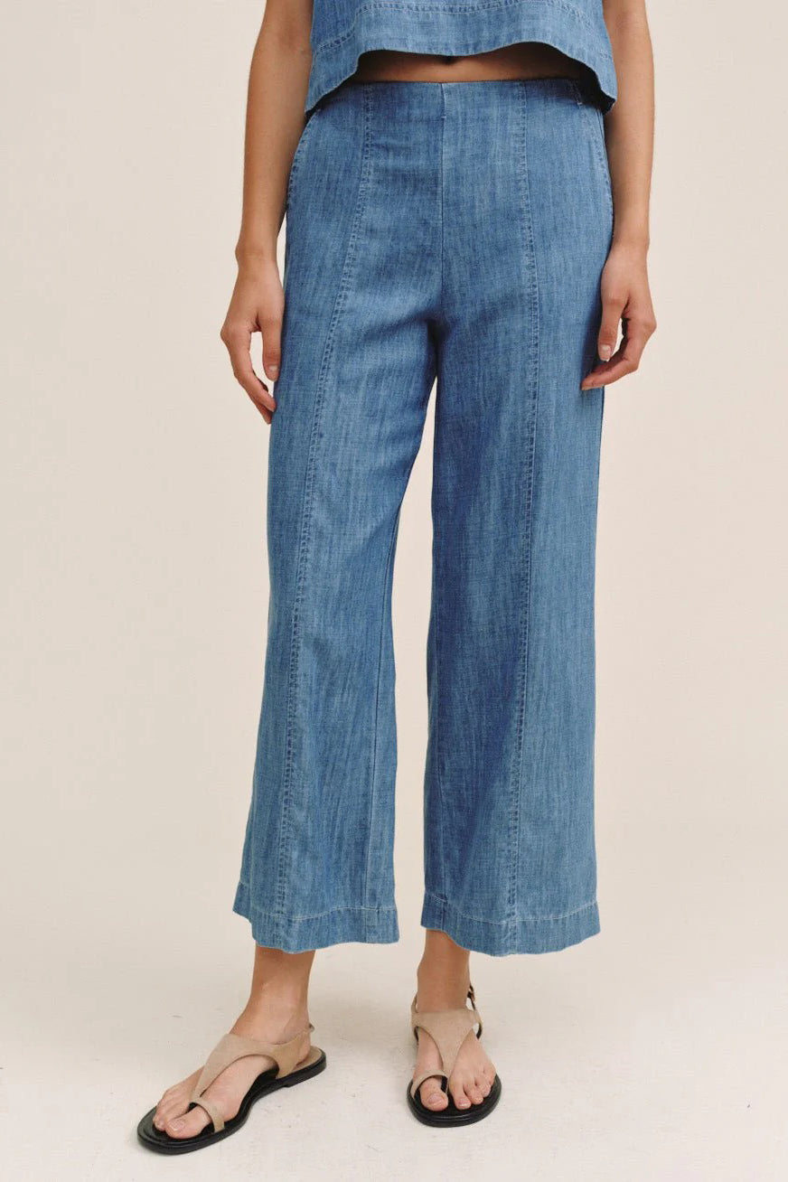 bella dahl clean waist denim pant island blue wash