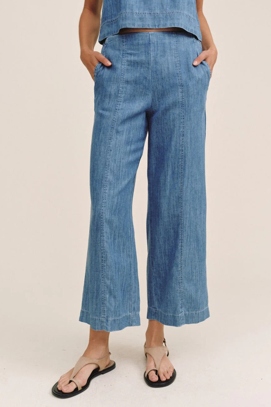 bella dahl clean waist denim pant island blue wash