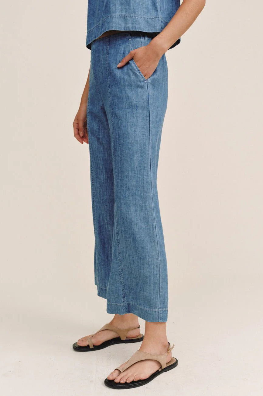 bella dahl clean waist denim pant island blue wash