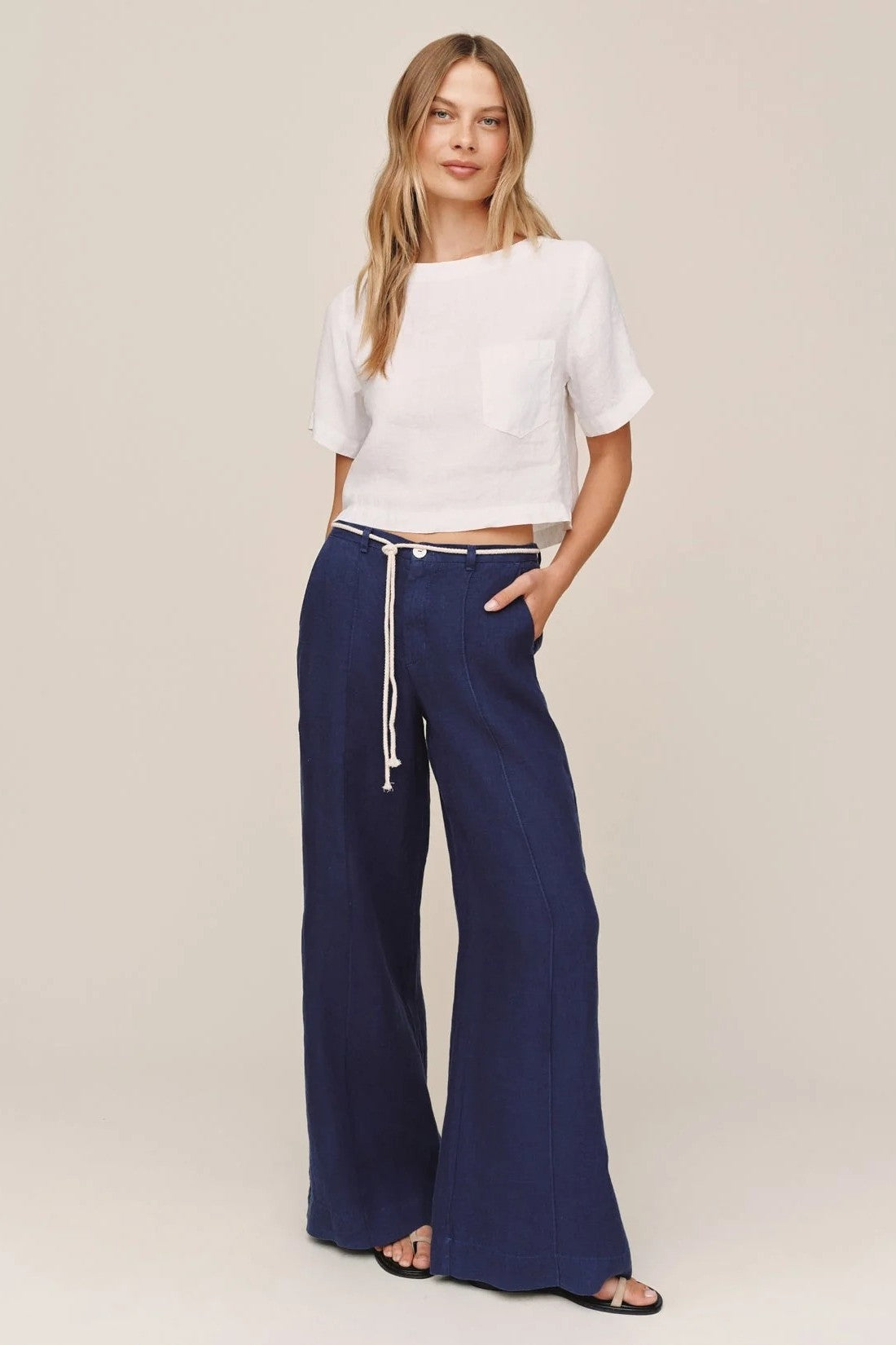 bella dahl clean waist pintuck pant nautical night