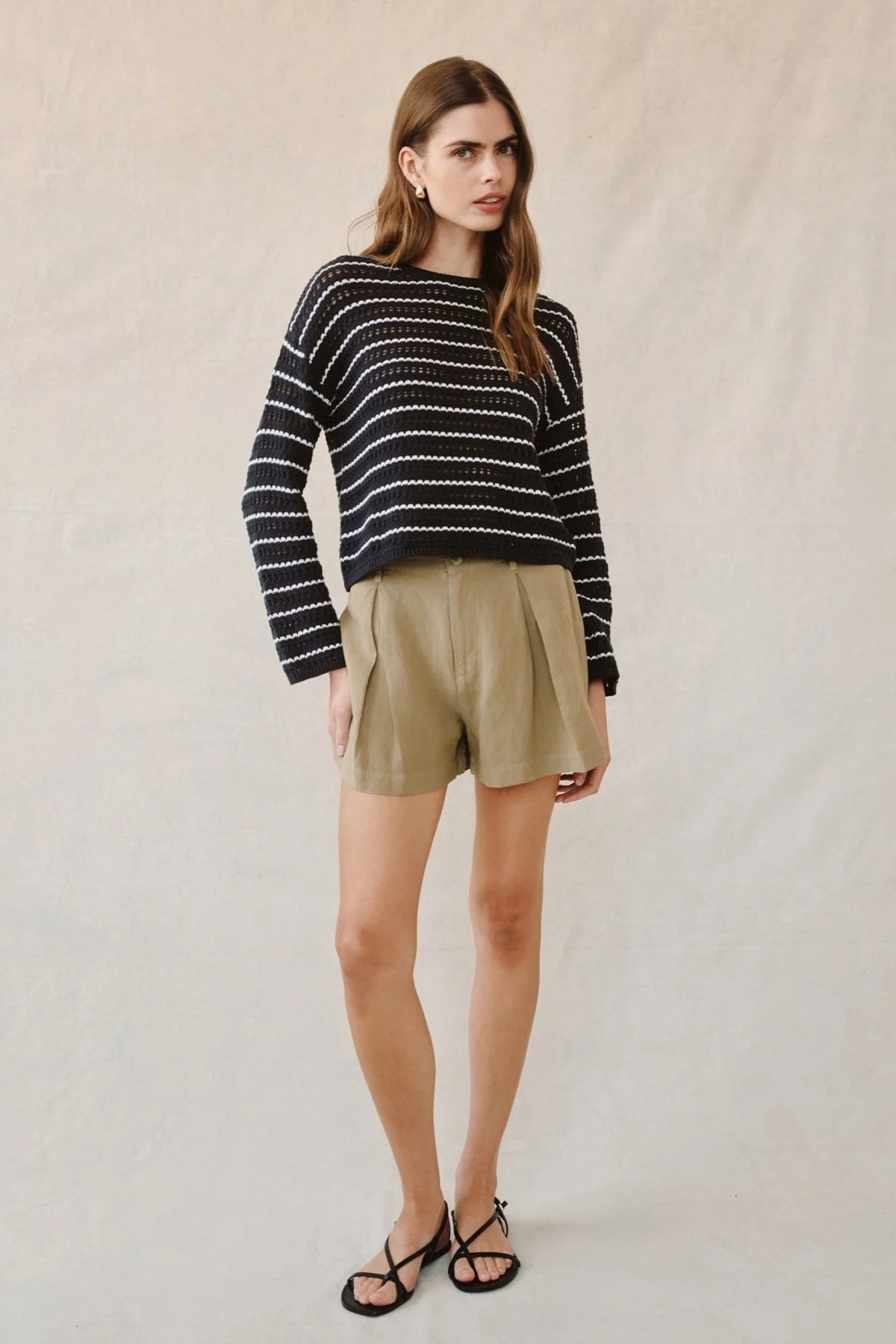 bella dahl crew neck sweater black ivory stripe