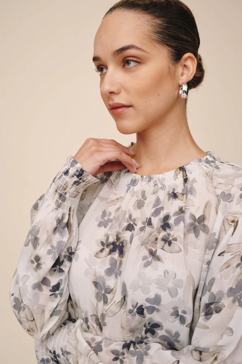 bella dahl elastic shirred top frozen wisteria