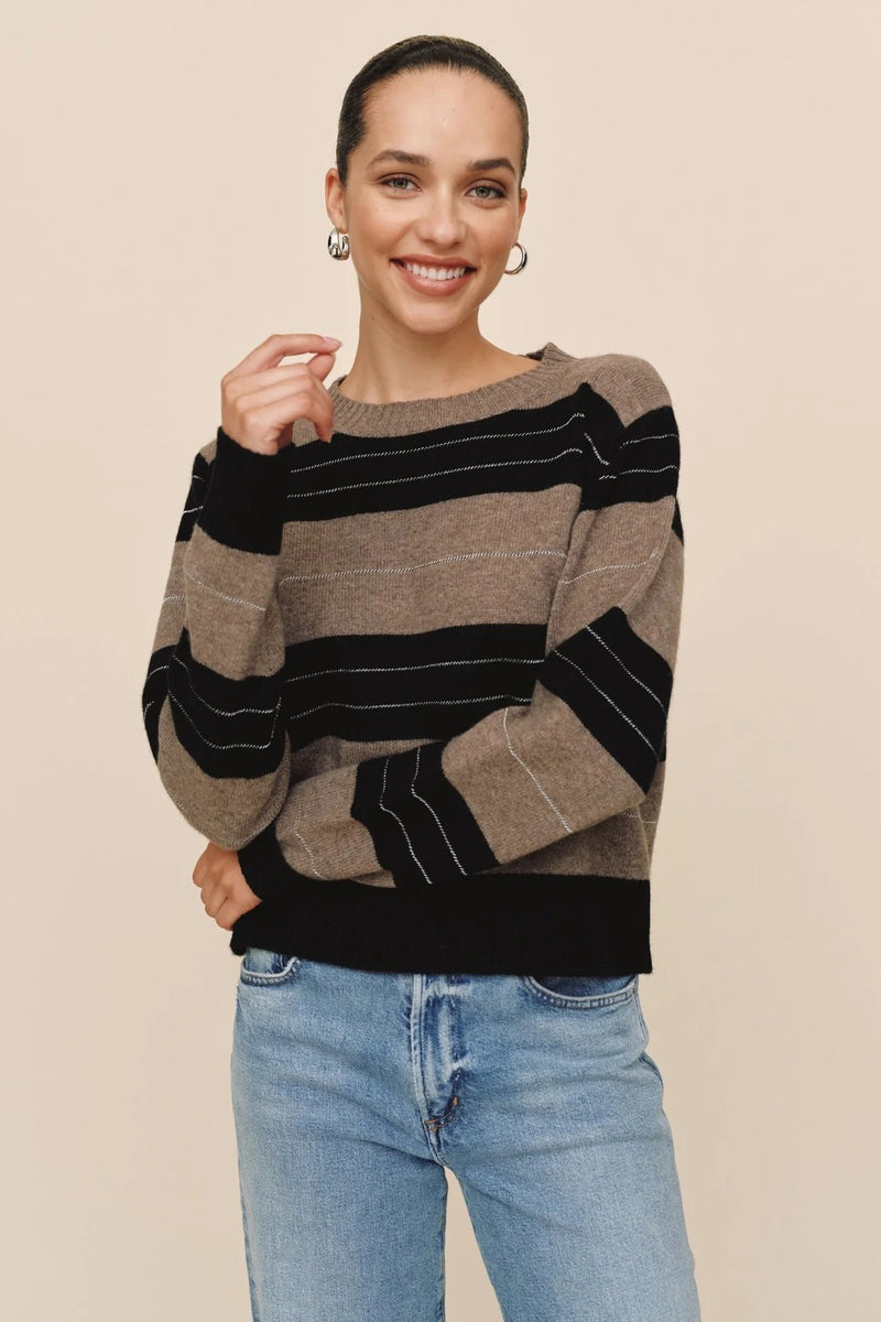 bella dahl fitted crew sweater frappe stripe
