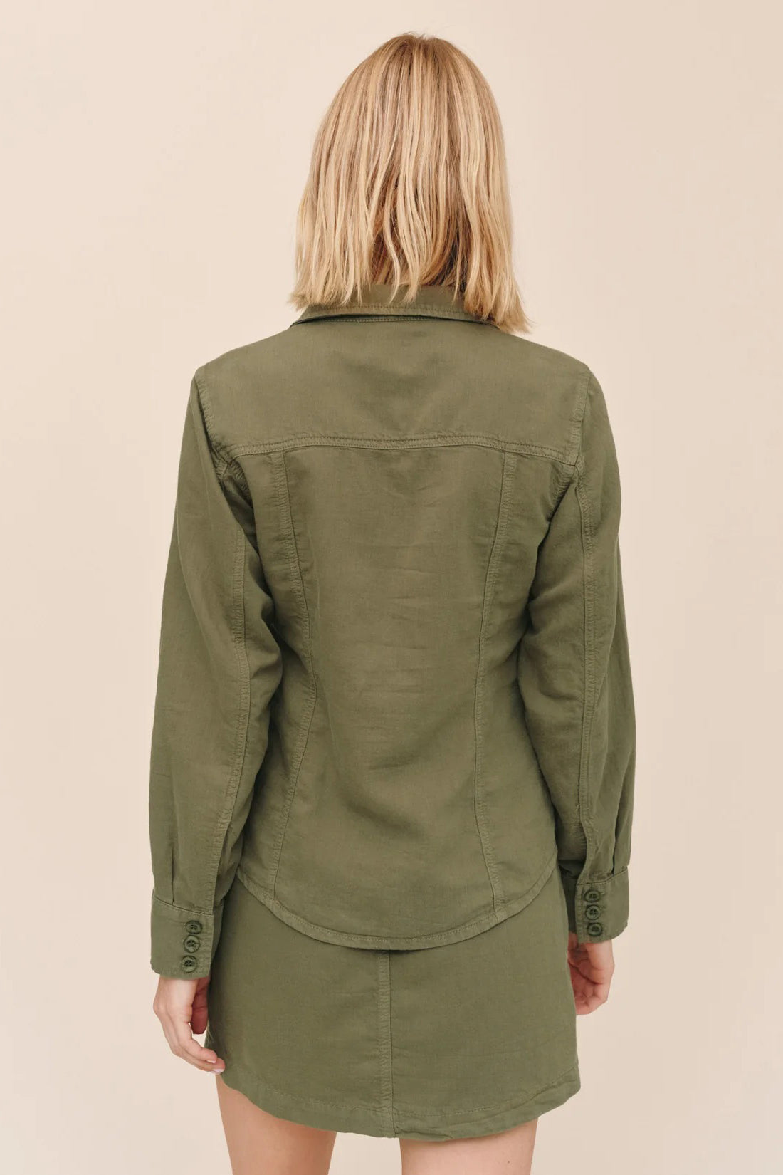 bella dahl fitted trucker shirt olive