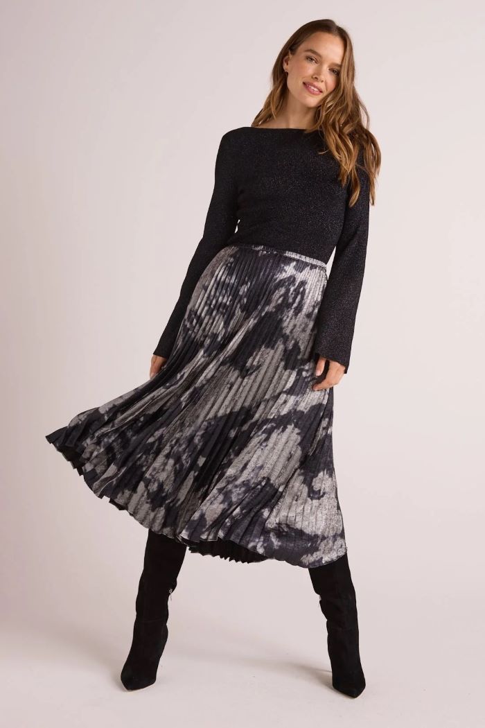 bella dahl hand pleated midi skirt space dye print 