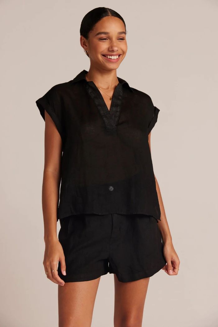bella dahl linen short sleeve pullover black 