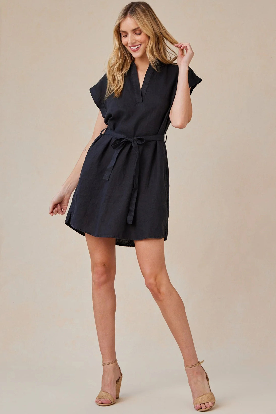 bella dahl linen belted shirtdress black