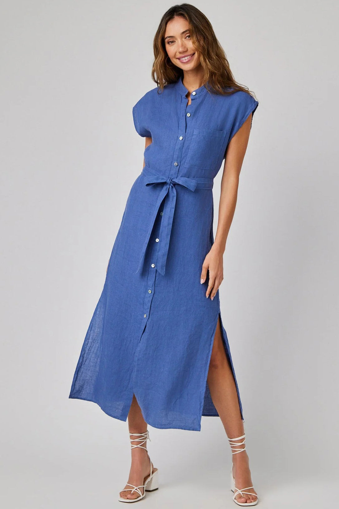 bella dahl linen button front midi antique indigo