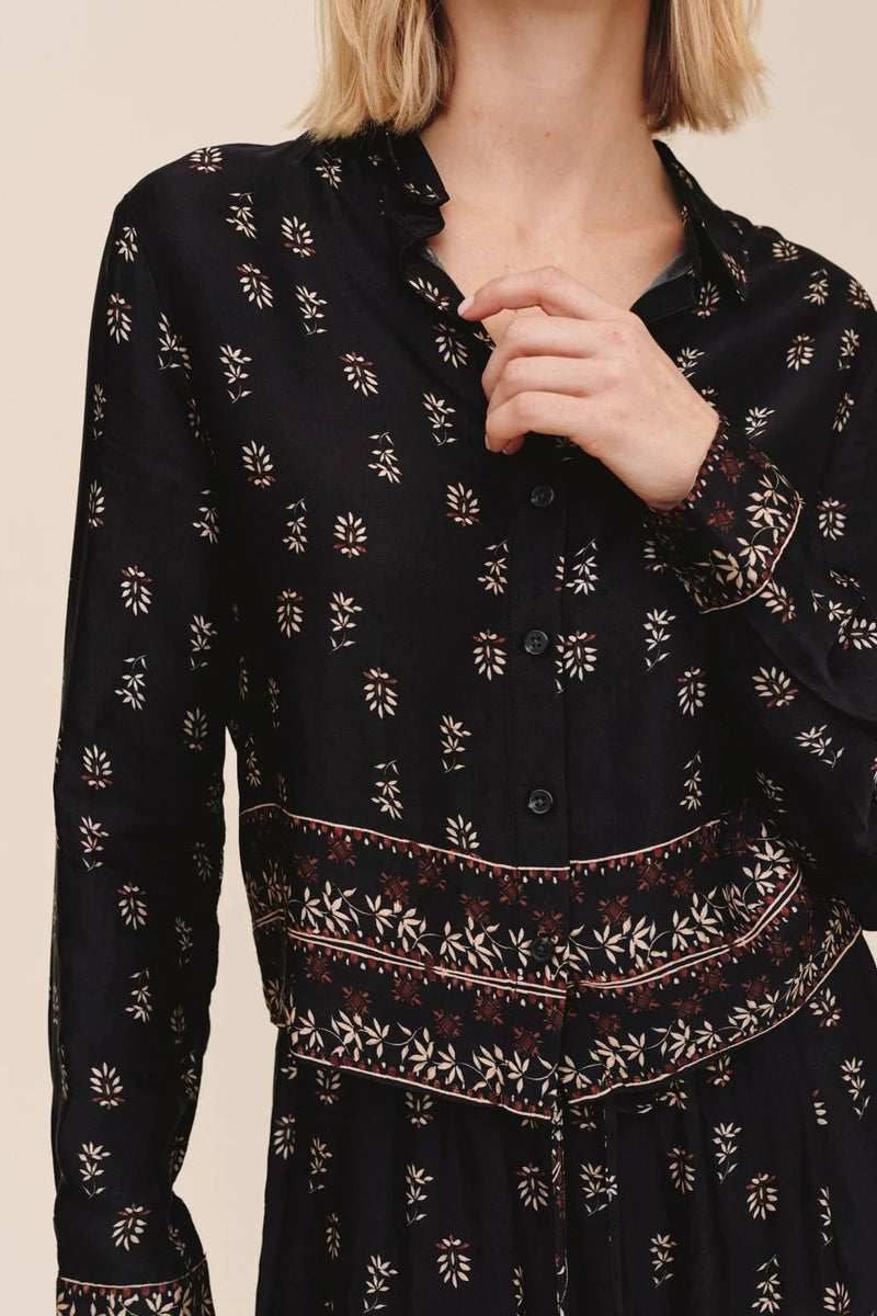 bella dahl long sleeve crop shirt floral border print