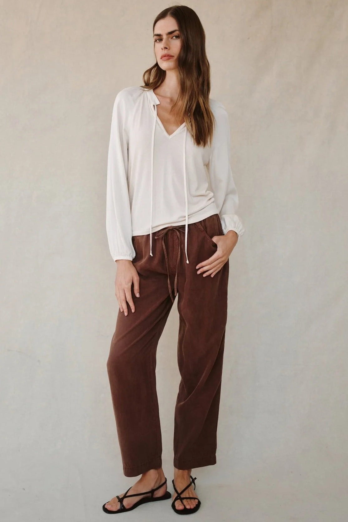 bella dahl long sleeve raglan mixed shirt ivory stone