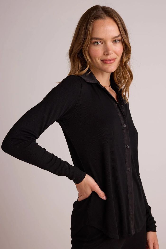 bella dahl long sleeve rib mix shirt black 