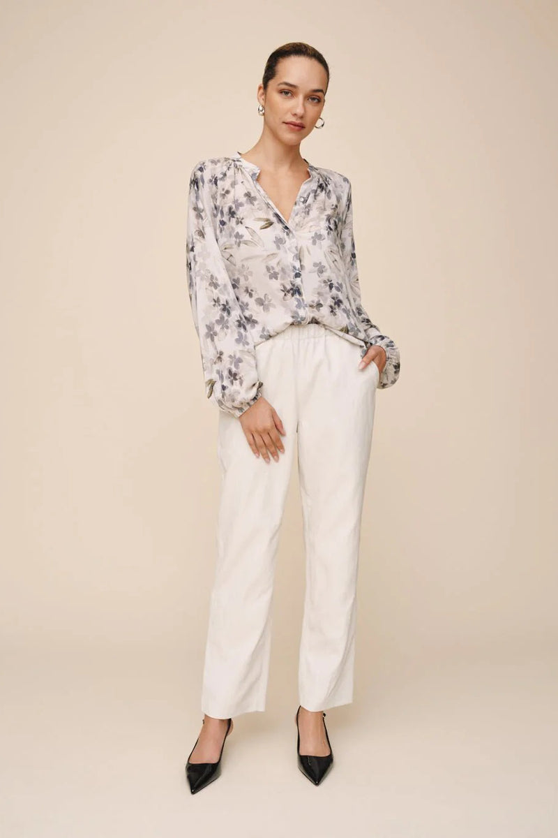 bella dahl long sleeve shirred raglan frozen wisteria