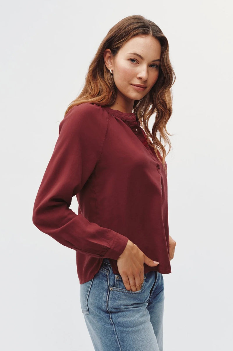 bella dahl wide placket pullover deep crimson