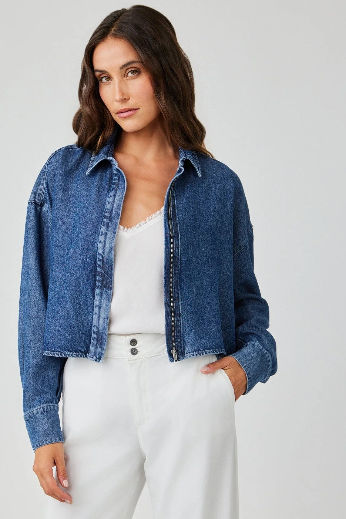 bella dahl oversize cropped shacket horizon wash