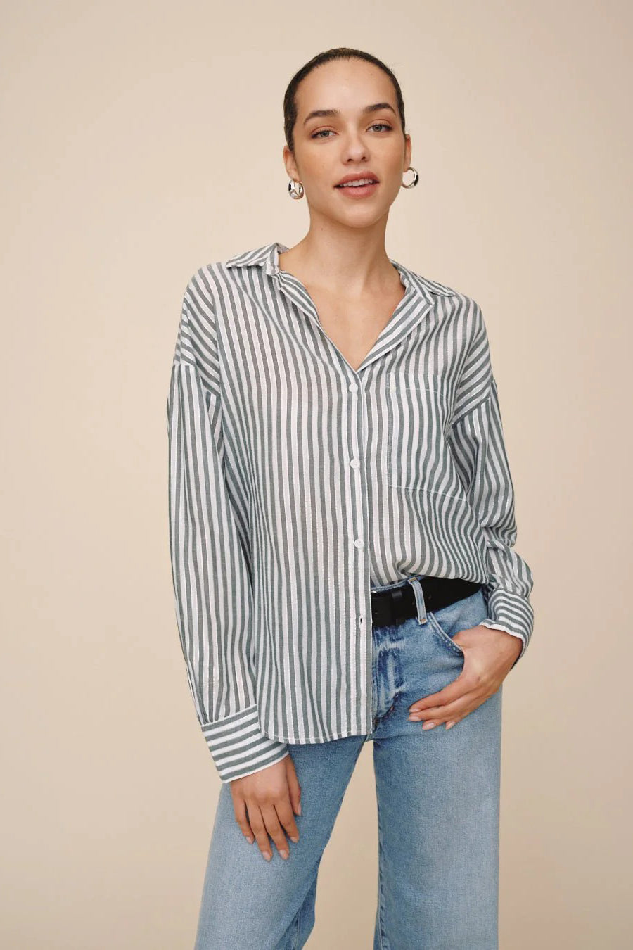 bella dahl oversize pocket shirt shimmer olive