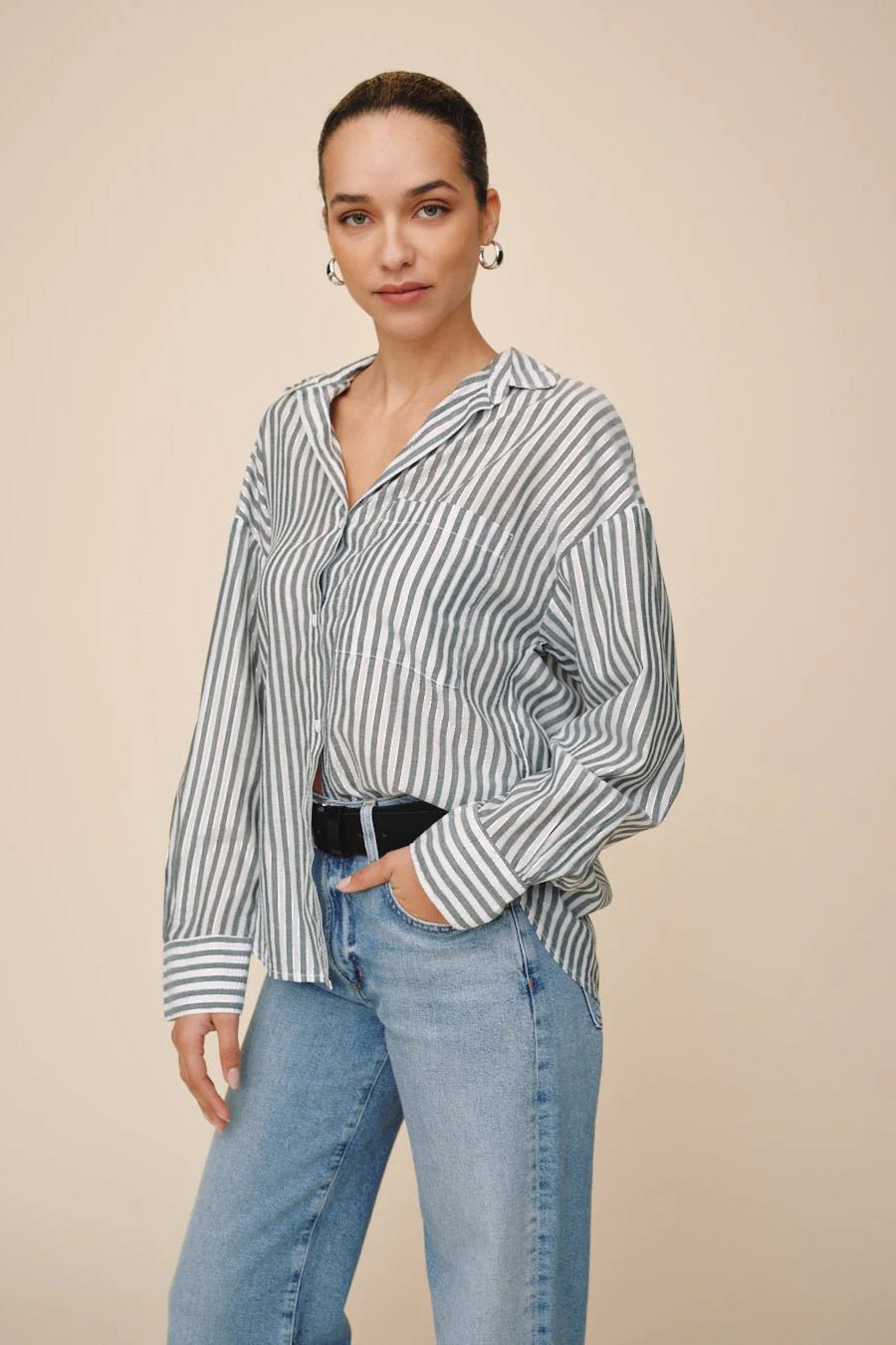 bella dahl oversize pocket shirt shimmer olive