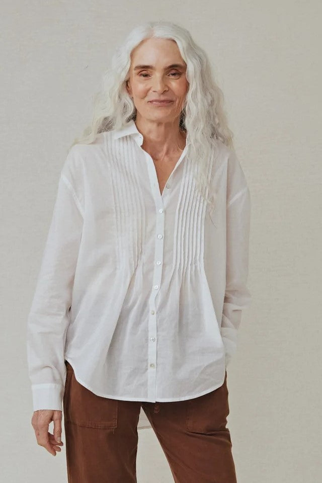 bella dahl pintuck flowy shirt white